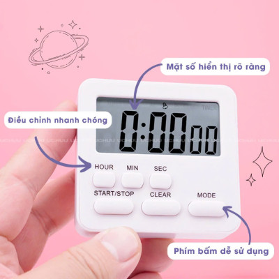 Đồng Hồ Bấm Giờ LED Điện Tử Mini Đồng Hồ Đếm Ngược Báo Thức Hẹn Giờ Học Tập Nấu Ăn