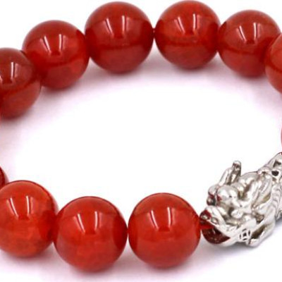 Chuỗi đeo tay đá vân rồng đỏ 12 ly - cẩn Tỳ Hưu inox VVROTHT12 - hợp mệnh Hỏa, Thổ