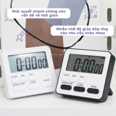 Đồng Hồ Bấm Giờ LED Điện Tử Mini Đồng Hồ Đếm Ngược Báo Thức Hẹn Giờ Học Tập Nấu Ăn