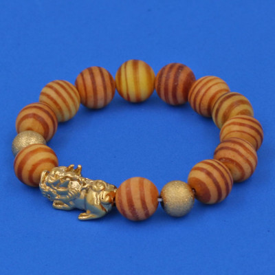 Vòng tay Gỗ Huyết Rồng 12 ly - cẩn Tỳ Hưu Phong Thủy inox vàng VGHRTHHBV12