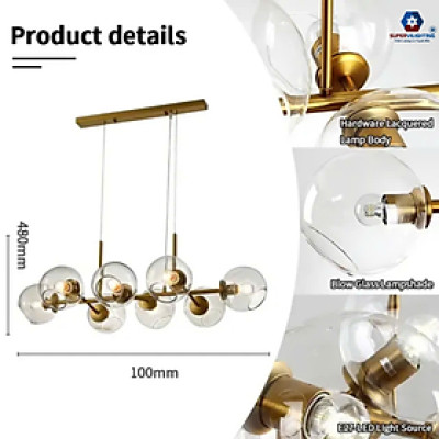 Đèn thả bàn ăn hiện đại SuperVilighting trang trí bếp kiểu thả trần mạ vàng gồm 8 bóng đèn cao cấp