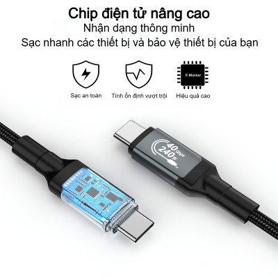 Cáp sạc nhanh Type C to Type C 240w Choetech XCC-1040 hỗ trợ truyền tải dữ liệu 8K@60Hz - Hàng chính hãng