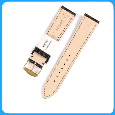 Dây Da Đồng Hồ ZRC Pháp Dòng OPALINE Da Bê Dập Vân Thằn Lằn Đen Cỡ 20mm