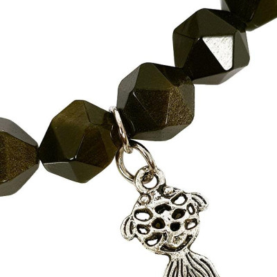 Vòng Tay Đá Black Golden Mệnh Thủy, Mộc Charm Cá, Charm Hoa Laliz TR.17