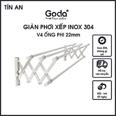 Giàn phơi xếp ống 19 inox 304 loại 1.2m loại mới (4 ống) GD-154
