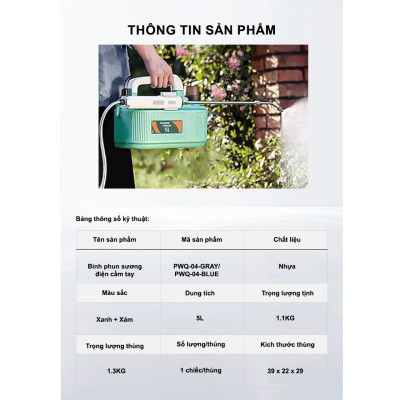 Bình Xịt Điện 5L Đeo Vai Sạc Pin Đa Năng – 3 Chế Độ Phun, Vòi Xịt Dài Tưới Cây, Vệ Sinh Sân Vườn, Chăm Sóc Vườn