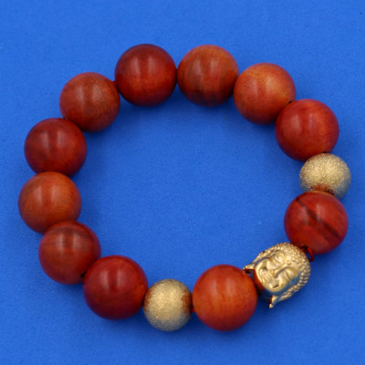 Chuỗi hạt đeo tay Gỗ Đỏ 15 ly - Vòng tay Phật A Di Đà hạt inox vàng VGONLVHB14 - Vòng đeo tay size lớn