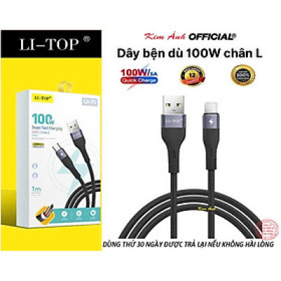 Dây sạc LI-TOP LX73 100W, chân cắm L, dây bọc lớp cao su mềm chống rách, đầu lưới SR chống uốn, hàng chính hãng