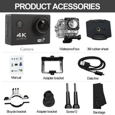 Camera Hành Trình Chống Nước Chống Rung 4K Sports Ultra HD DV Gắn Mũ Bảo Hiểm, Tay xe, gắn gương