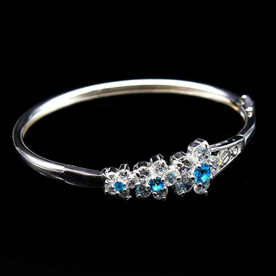 Lắc Tay Nữ Bạc Hiểu Minh305 dạng kiềng đá xanh da trời