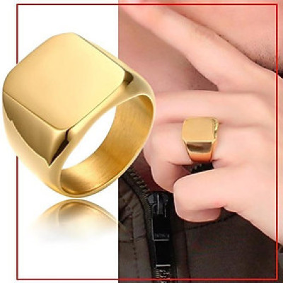 Nhẫn nam titan thời trang mặt trơn vuông to cao cấp thép không gỉ trangsucpt màu mạ vàng PTNNA24