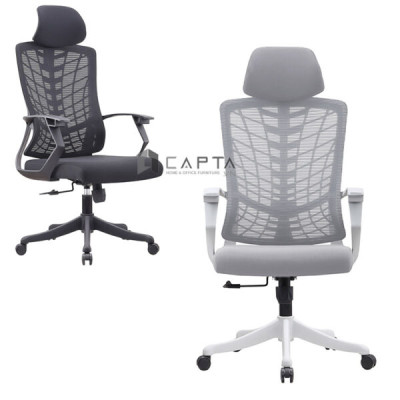 Ghế xoay lưng lưới nệm vải khung nhựa trắng CM4540-2M Nội thất Capta
