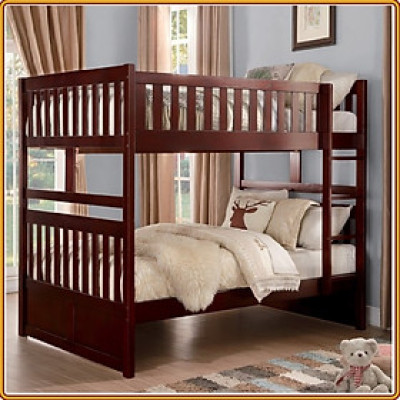 Giường 2 tầng Tundo màu nâu cầu thang treo 