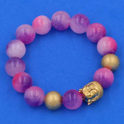 Chuỗi đeo tay Thạch Anh Tím Hồng 14 ly - Vòng tay Phật A Di Đà inox vàng VTAHINLVHB14 - hợp mệnh Hỏa, mệnh Thổ - Vòng đeo tay size lớn