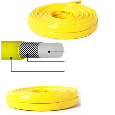 Bộ dây và vòi xịt rửa xe tưới cây tăng áp thông minh 810-2621-1 (dây vàng dẹt-cút nối đen)