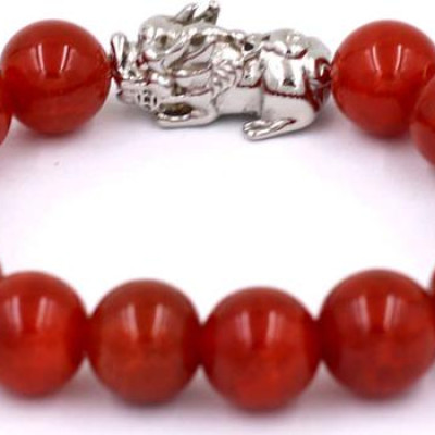 Chuỗi đeo tay đá vân rồng đỏ 12 ly - cẩn Tỳ Hưu inox VVROTHT12 - hợp mệnh Hỏa, Thổ