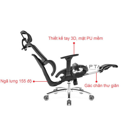 Ghế Ergonomics có gác chân màu xám nhập khẩu CR4324-2M Nội thất Capta