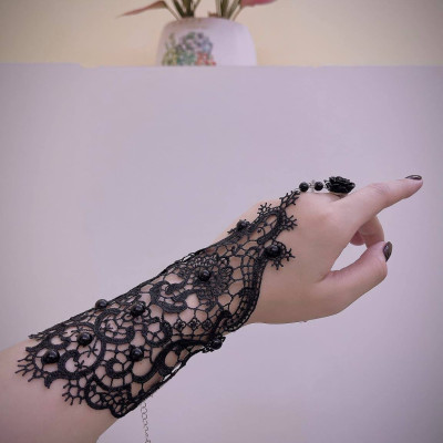 1 chiếc Găng tay chất liệu ren tết cao cấp đính hạt kết hợp nhẫn hoa cho Cô dâu và Dạ hội, đi tiệc, sự kiện MS: 42214