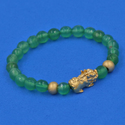 Vòng đeo tay Thạch Anh Xanh Lá cắt giác 6 ly cẩn Tỳ Hưu inox vàng VTAXLGTHHBV6 - hợp mệnh Hỏa, mệnh Mộc