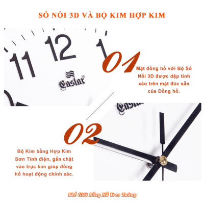 Đồng Hồ Treo Tường KIM TRÔI EASTAR Cao Cấp Mặt Tròn Viền Bạc Kim Tuyến - Mặt số in Nổi 3D - Máy Kim trôi – Kèm Pin Maxell