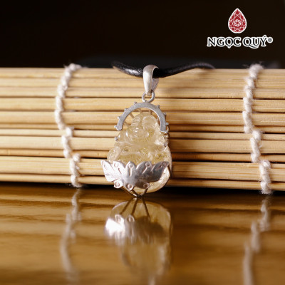 Mặt dây chuyền phật di lặc tóc vàng bọc bạc 22x17mm mệnh thủy, kim - Ngọc Quý Gemstones