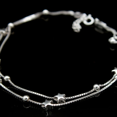 Lắc Chân Nữ Bạc Ý Bạc Hiểu Minh LC134 Dây Kép Ngôi Sao