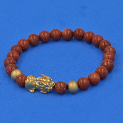 Chuỗi đeo tay đá Kim Sa 6 ly cẩn Tỳ Hưu inox vàng VKSTHHBV6 - hợp mệnh Thổ, mệnh Mộc