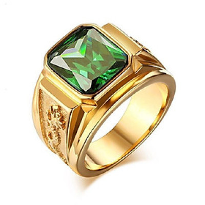 Nhẫn nam titan cao cấp thời trang chạm rồng 2 bên trangsucpt đá xanh lá inox thép không gỉ PTNNA253