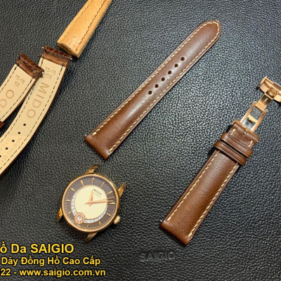 Dây Đồng Hồ Da Bò Cao Cấp, Kiểu Dáng Cổ Điển - Chỉ Trắng, Mặt Lót Chống Thấm Mồ Hôi, Tích Hợp Lớp Gia Cố Chống Giãn Đặc Biệt, Phụ Kiện Khóa và Chốt Bằng Thép Không Gỉ 316L - Hàng Chính Hãng SAIGIO