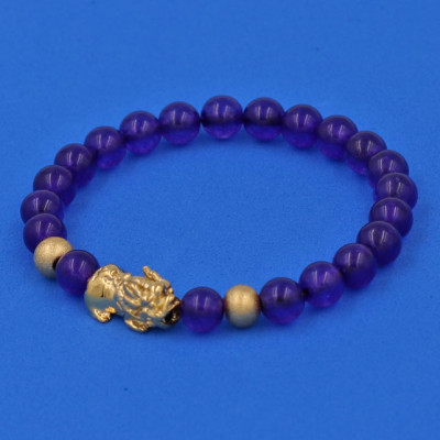 Chuỗi đeo tay Thạch Anh Tím 6 ly cẩn Tỳ Hưu inox vàng VTAITHHBV6 - hợp mệnh Hỏa, mệnh Thổ