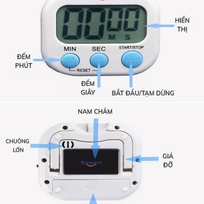 Đồng Hồ Bấm Giờ Đếm Ngược Pomodoro 99 Phút Hẹn Giờ Nấu Ăn Học Tập Hút Nam Châm 4 Màu TẶNG 2 PIN