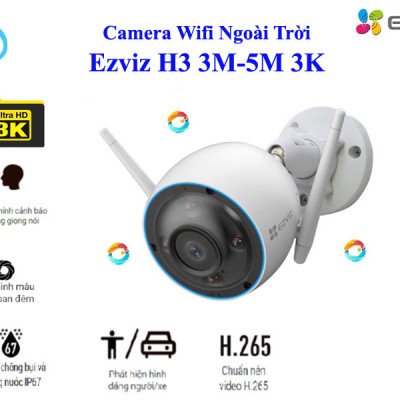 Camera IP Wifi Ngoài Trời EZVIZ H3 5MP Độ Phân Giải 3K Siêu Nét Tích Hợp AI Nhận Diện Vẫy Tay Chào - Có Màu Ban Đêm - Đàm Thoại 2 Chiều - Hàng Chính Hãng