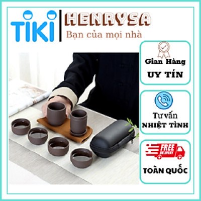 Bộ Bình Trà Gốm Sứ 4 Tách Kèm Túi Đựng Du Lịch Cao Cấp - HENRYSA