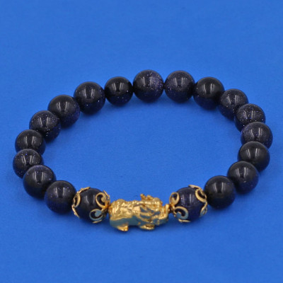 Vòng tay Đá Thạch Anh Đen 8 ly - cẩn Tỳ Hưu Phong Thủy inox vàng VTAETHHKV8 - hợp mệnh Mộc, mệnh Thủy