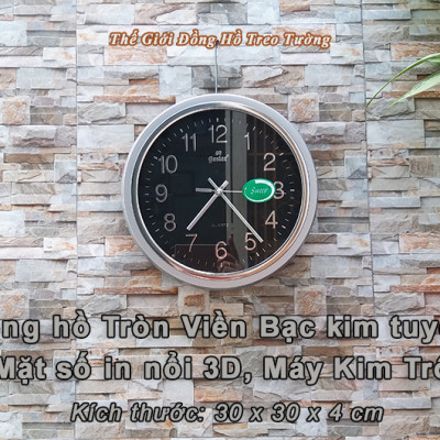 Đồng Hồ Treo Tường KIM TRÔI EASTAR Cao Cấp Mặt Tròn Viền Bạc Kim Tuyến - Mặt số in Nổi 3D - Máy Kim trôi – Kèm Pin Maxell