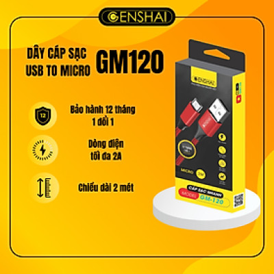 Cáp sạc Micro hàng chính hãng GENSHAI GM120 2m | Bảo hành 12 tháng 1 đổi 1 | Made in Việt Nam