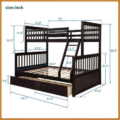 Giường 2 Tầng Gỗ Juno Sofa, 2 Hộc Tủ - 1m/1m4 