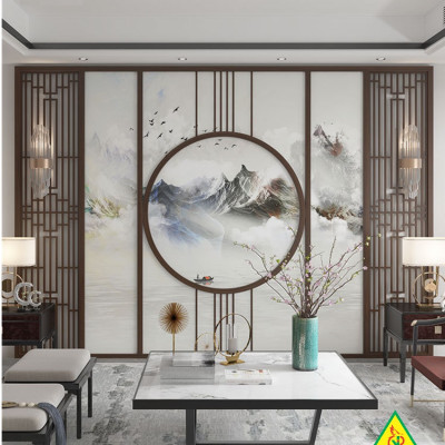 Bình phong gỗ khung tranh cắt CNC cho phòng khách, nhà bếp, nhà hàng, spa CNC05 - Nội thất lắp ráp Viendong Adv