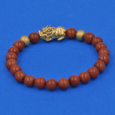 Chuỗi đeo tay đá Kim Sa 6 ly cẩn Tỳ Hưu inox vàng VKSTHHBV6 - hợp mệnh Thổ, mệnh Mộc