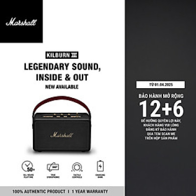 Loa Marshall KILBURN III Di Động - 50 hours battery life - Hàng chính hãng