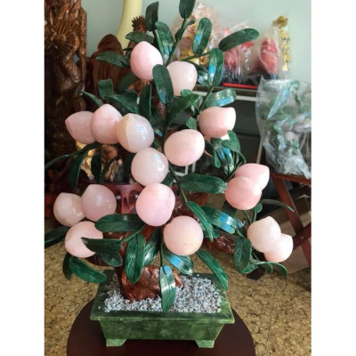 Tượng Phong Thủy Cây Đào Thạch Anh Hồng tự nhiên 18 quả to đẹp Kích thước cao 55cm x ngang 42cm x sâu 20cm Anh Chị trưng phòng khách nhà, công ty biểu tượng sự sung túc giàu sang phú quý ạ    