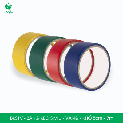 BKS1V - 3 cuộn băng keo Simili khổ 5cm x 7m - Vàng - Băng dính dán gáy sách, đóng cuốn