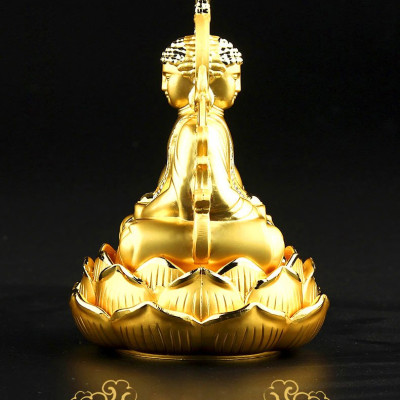 Tượng Phật Quan Âm bằng hợp kim mạ vàng ngồi đài sen để xe ô tô C13 (Tượng 2 mặt)