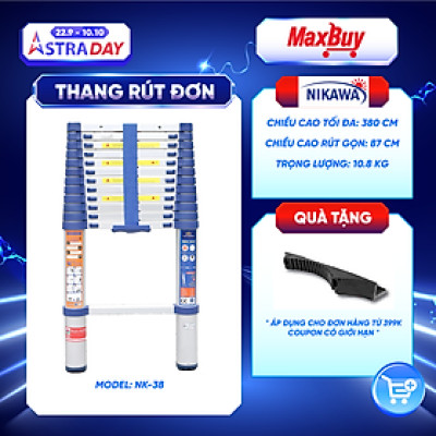 Thang Nhôm Rút đơn Nikawa NK-38 - 13 Bậc - 3.8 Mét - Màu Xanh