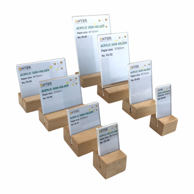 Kệ mica 1 mặt đế gỗ Enter FG-06 70x50mm, Kệ thông tin sản phẩm, Standee mica để bàn, Bảng quét mã QR Code