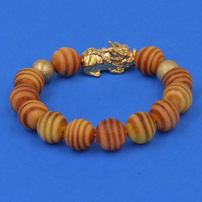 Vòng tay Gỗ Huyết Rồng 12 ly - cẩn Tỳ Hưu Phong Thủy inox vàng VGHRTHHBV12