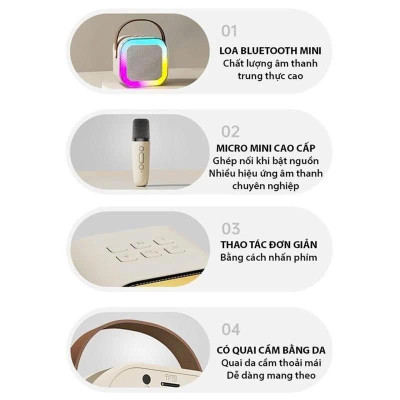 Loa Bluetooth mini kèm 2 micro hát karaoke không dây - Mic hát karaoke âm thanh chất lượng lọc âm khử nhiễu LED RGB - Hàng Nhập Khẩu