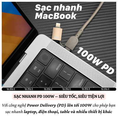 Cáp Sạc Đa Năng 4in1 sạc nhanh 100W dài 200cm USB-C + USB-A ra Type-C + L cho iPhone / cho iPad/ cho Macbook Laptop / Điện thoại thông minh hiệu WIWU Raptor - Chống Rối, Siêu Bền, Chip Thông Minh Tích Hợp, Sạc An Toàn - Hàng nhập khẩu