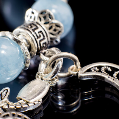 Vòng tay phong thủy Aquamarine thiên nhiên AAAA BlackMount #VT023