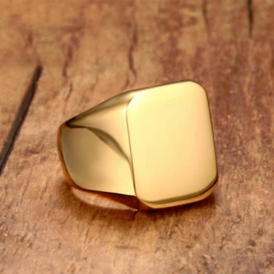 Nhẫn nam titan thời trang mặt trơn vuông to cao cấp thép không gỉ trangsucpt màu mạ vàng PTNNA24